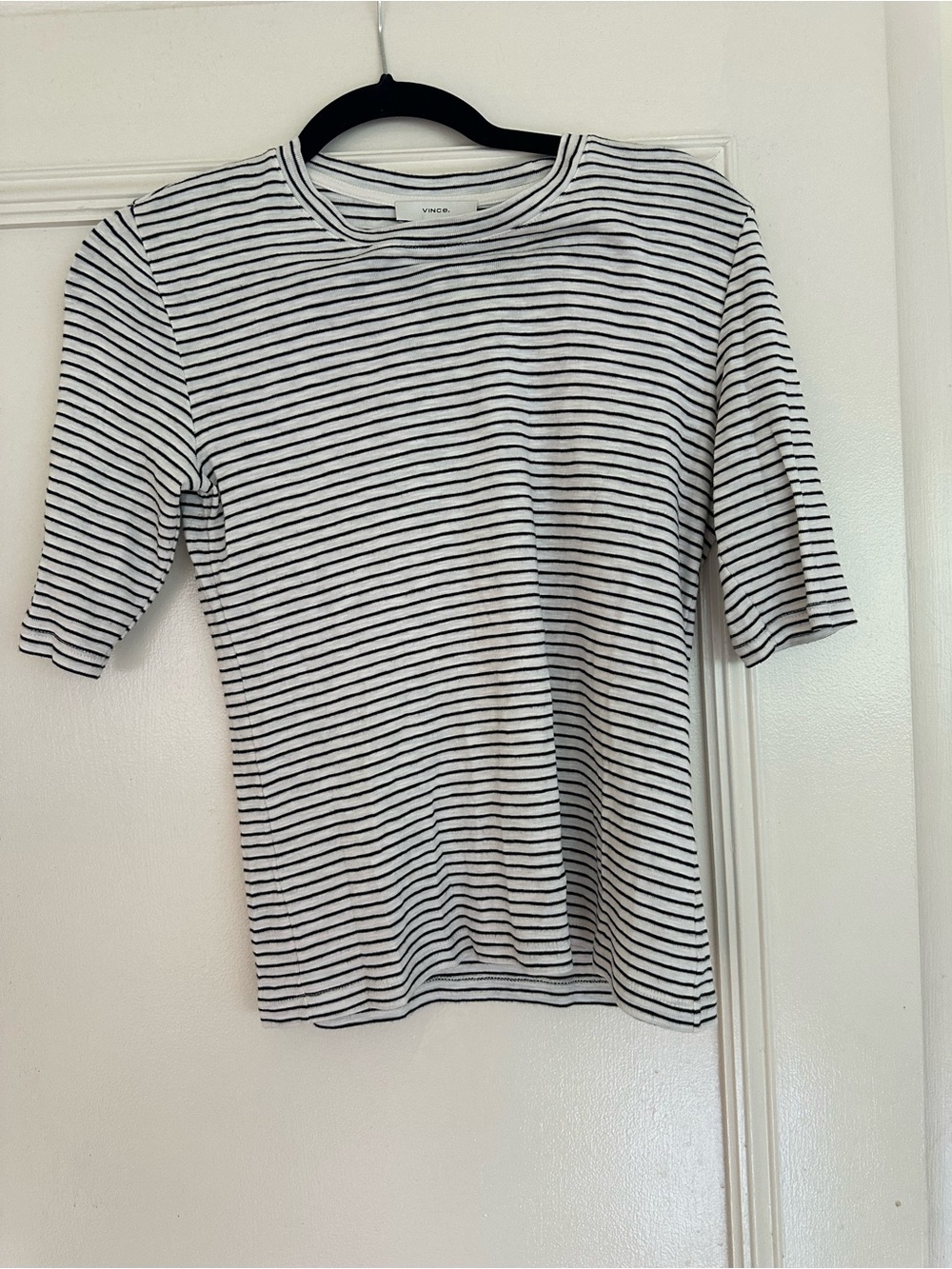 Vince Black & White Striped Crew Neck Short Sleeve Tee